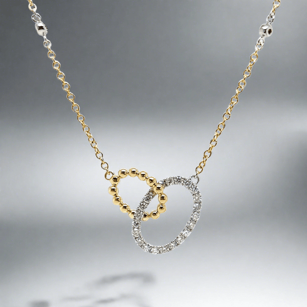 14K TT Gold 0.50cttw Double Oval Diamond and Beaded Necklace - Walter Bauman Jewelers