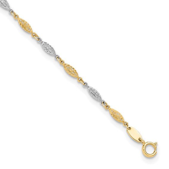 14K TT Gold 10" Dia Cut Ankle Bracelet - Walter Bauman Jewelers