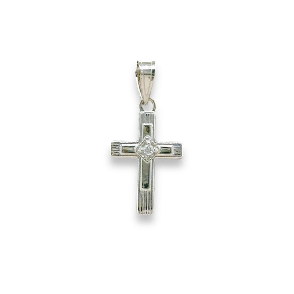 14K W Gold Small Cross with 1 Diamond 15mm - Walter Bauman Jewelers