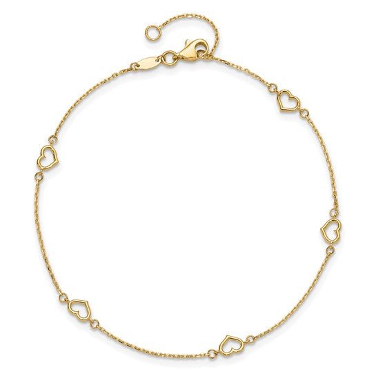 14K Y Gold 10" Heart Ankle Bracelet - Walter Bauman Jewelers