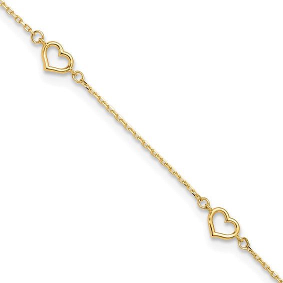 14K Y Gold 10" Heart Ankle Bracelet - Walter Bauman Jewelers