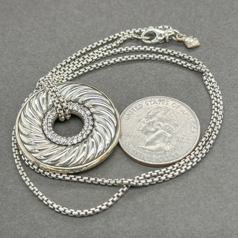 Estate David Yurman SS 0.34ctw G-H/SI1 Diamond Sculpted Cable Disc Necklace - Walter Bauman Jewelers