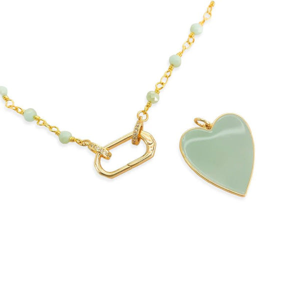 Brass YGP 20" Beaded Necklace with Enamel Heart Pendant - Walter Bauman Jewelers