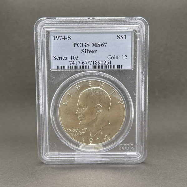 Estate 0.800 Fine Silver 1974 Eisenhower $1 PCGS MS67 Dollar Coin - Walter Bauman Jewelers