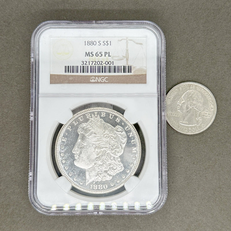 Estate 0.900 Fine Silver 1880 S$1 Morgan Dollar NGC MS65 PL - Walter Bauman Jewelers