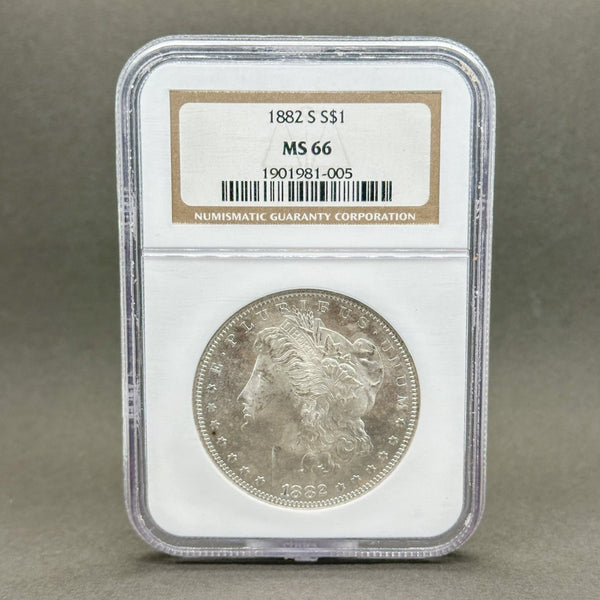Estate 0.900 Fine Silver 1882 S $1 Morgan Dollar Coin NGC MS 66 - Walter Bauman Jewelers