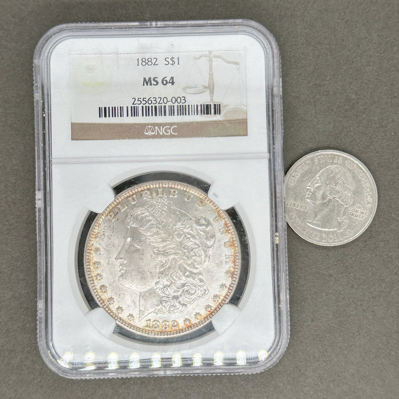 Estate 0.900 Fine Silver 1882 S$1 Morgan Dollar NGC MS 64 - Walter Bauman Jewelers