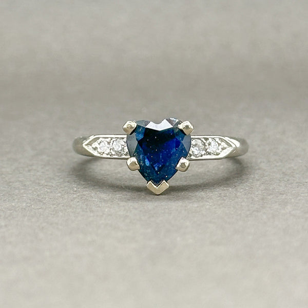 Estate 14K W Gold 1.11ct Heart Sapphire & 0.08ctw H/SI1 Diamond Ring - Walter Bauman Jewelers