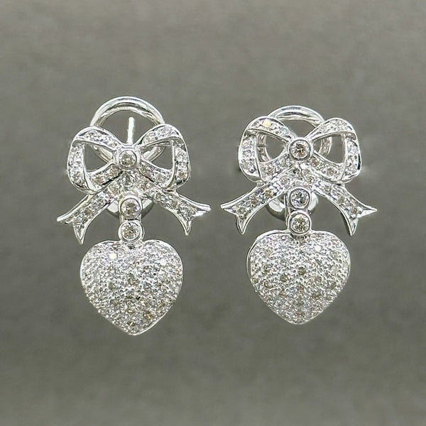 Estate 18K W Gold 0.99ctw H-I/SI1-2 Diamond Heart Bow Earrings - Walter Bauman Jewelers
