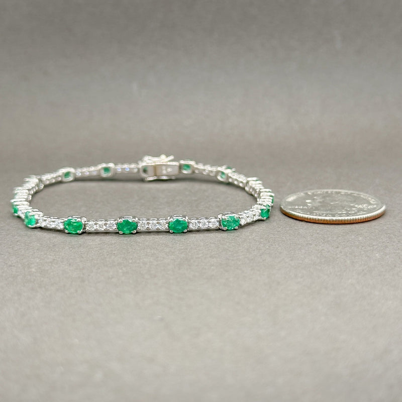 Estate 18K W Gold 2.40ctw Emerald & 1.45ctw H-I/SI1-2 Diamond Bracelet - Walter Bauman Jewelers