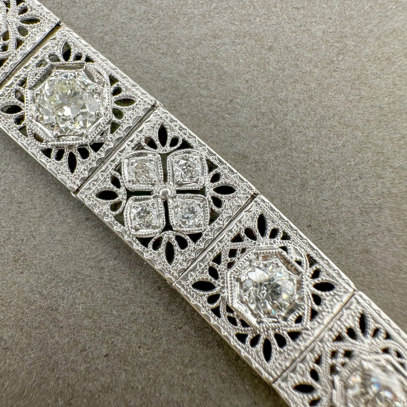 Estate Art Deco 14K Platinum 4.09ctw I-J/VS2-SI2 Diamond Bracelet - Walter Bauman Jewelers