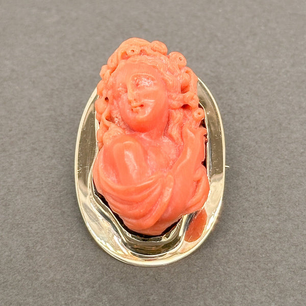 Estate Victorian 14K Y Gold 31.40ct Pink Coral Goddess Flora Brooch - Walter Bauman Jewelers