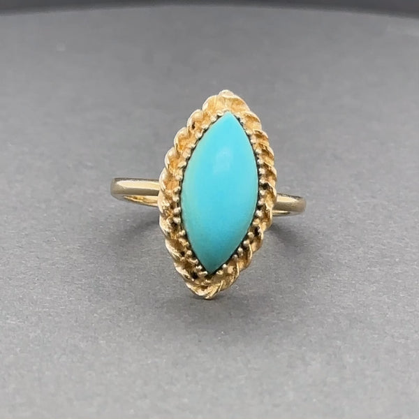 Estate 14K Y Gold 4.25ct Turquoise Navette Ring