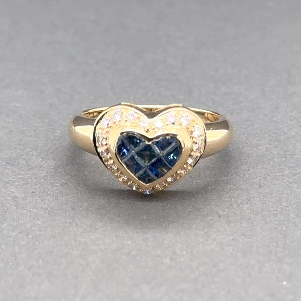 Estate 14K Y Gold 0.41ctw Sapphire & 0.26ctw H/SI1-2 Diamond Heart Ring