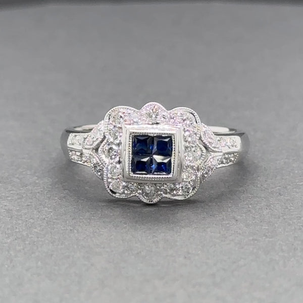 Estate 18K W Gold 0.28ctw Sapphire & 0.34ctw  G-H/SI1-2 Diamond Ring