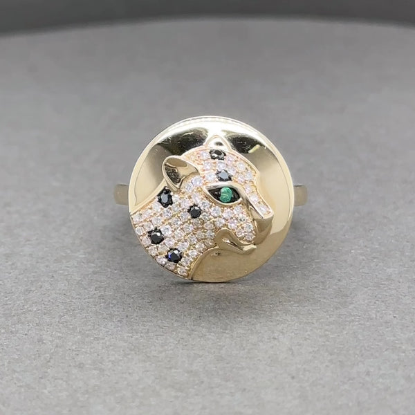 Estate Effy 14K Y Gold 0.23ctw Black-H/SI1-2 Diamond & Emerald Panther Ring