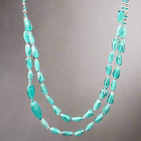 STST Teal Murano Glass Double Strand Graduated Beaded Necklace - Walter Bauman Jewelers