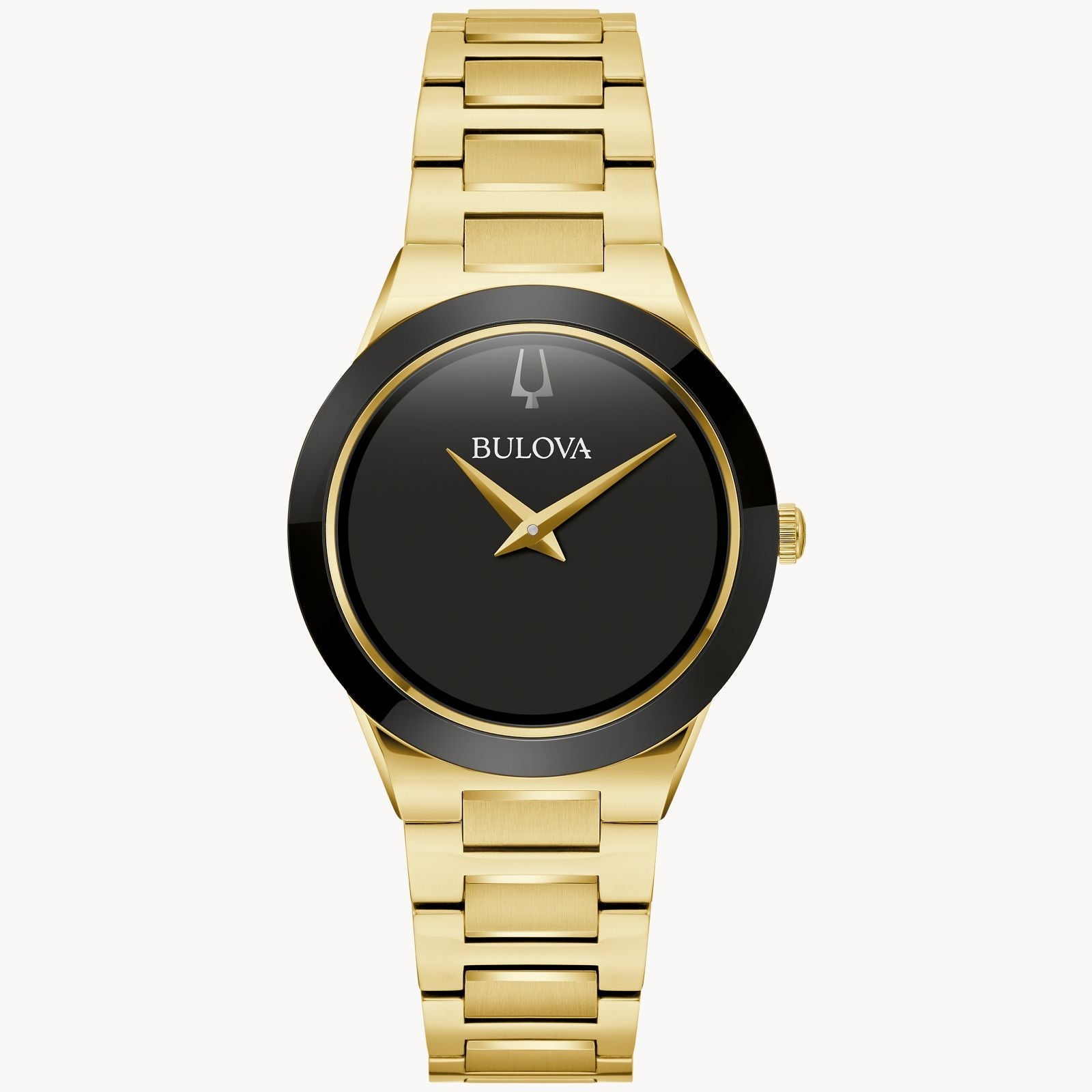 Bulova Black Dial Gold Tone deals Stainless Steel Ladies Watch Dial 20mm.