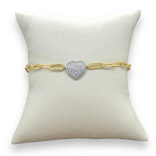 YGP Sterling CZ Heart Paperclip Bracelet - Walter Bauman Jewelers