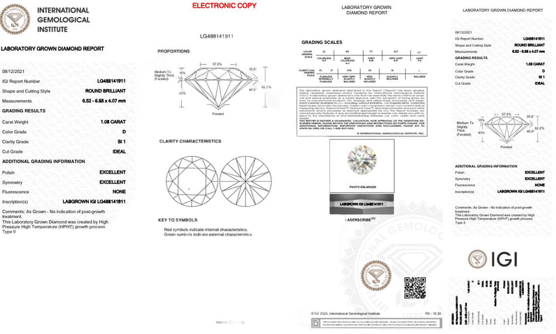 1.08ct D/SI1 RBC Lab Created Diamond IGI#488141911 - Walter Bauman Jewelers