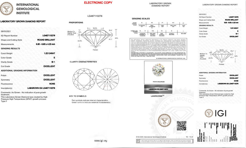1.22ct E/SI1 RBC Lab Created Diamond IGI#487110276 - Walter Bauman Jewelers