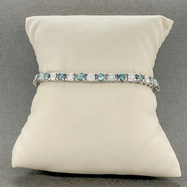 Estate 14K W Gold 8ctw Fancy Blue & G-H/SI2-I2 Diamond Tennis Bracelet - Walter Bauman Jewelers