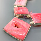 Estate Sterling Silver Banded Pink Agate Geode Necklace - Walter Bauman Jewelers