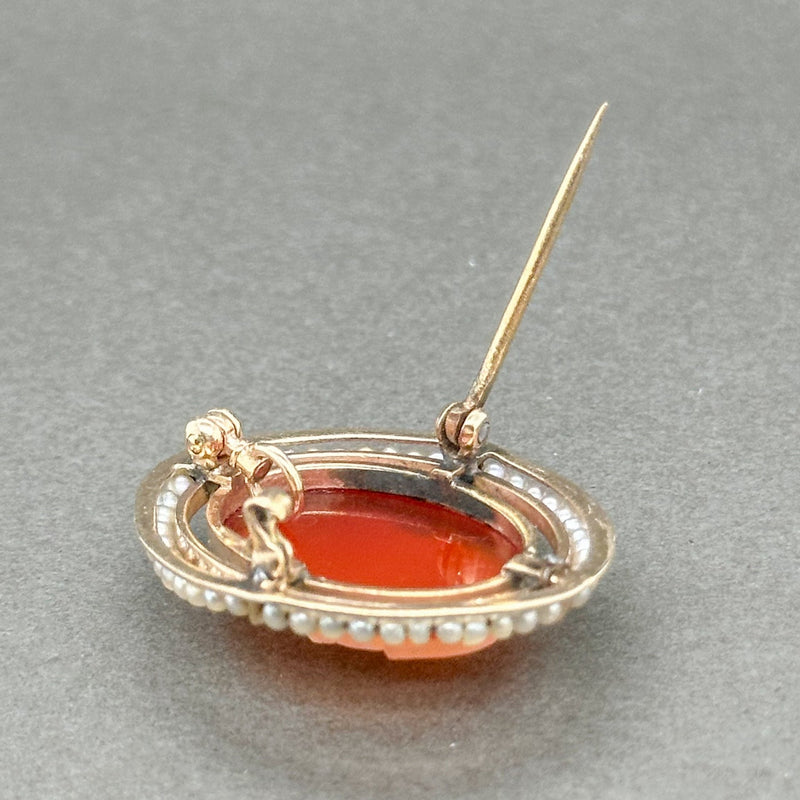 Estate Victorian 10K R Gold 3.25ct Carnelian & Seed Pearl Cameo Pin/Pendant - Walter Bauman Jewelers