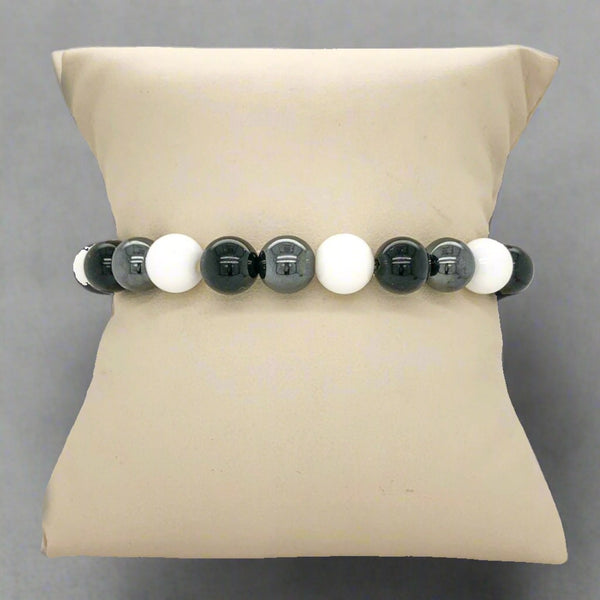 Onyx, Hematite & Tridacna 8mm Beaded Stretch Bracelet - Walter Bauman Jewelers