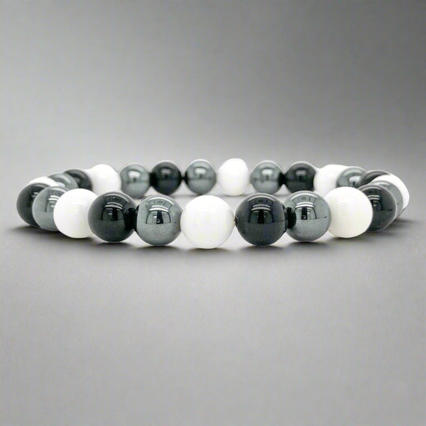 Onyx, Hematite & Tridacna 8mm Beaded Stretch Bracelet - Walter Bauman Jewelers
