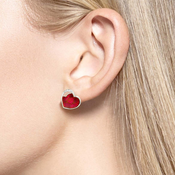 Red Heart Stud Earrings.Sterling Silver-White Sapphires - Walter Bauman Jewelers