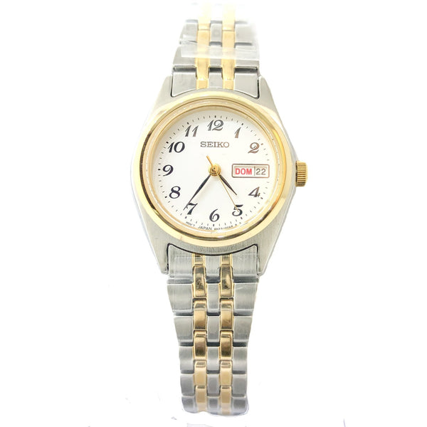 Seiko Ladies Quartz Two Tone Stainless Steel Watch SUR438 - Walter Bauman Jewelers