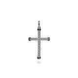 SS Men's Rope Cross with Black Spinel - Walter Bauman Jewelers