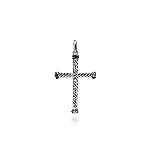SS Men's Rope Cross with Black Spinel - Walter Bauman Jewelers