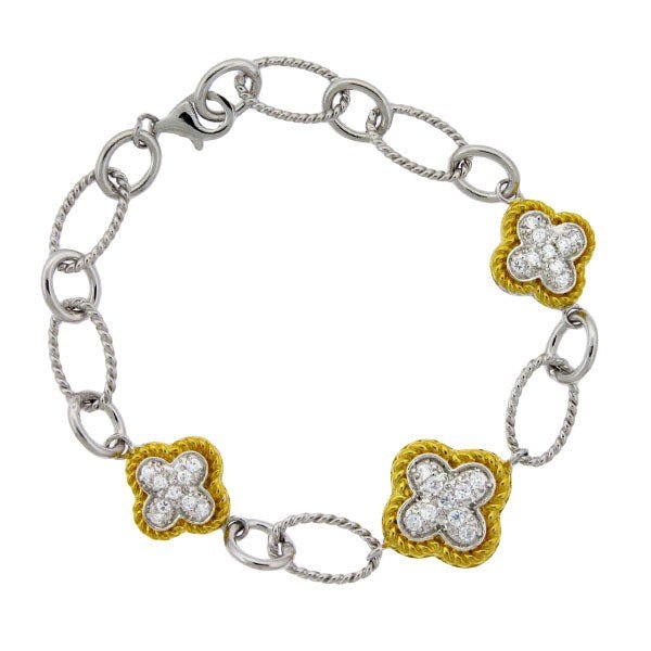 SS Two-Tone CZ Flower Bracelet - Walter Bauman Jewelers