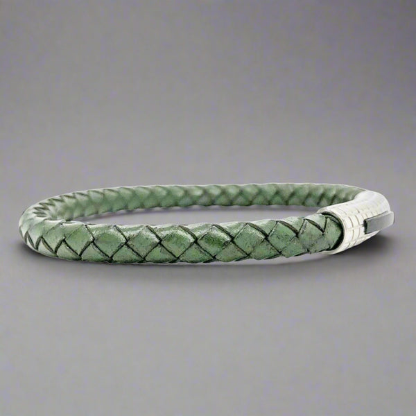 STST Green Braided Leather Bracelet - Walter Bauman Jewelers