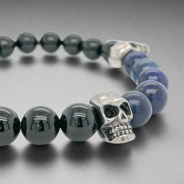 STST Skull, Onyx & Lapis Stretch Beaded Bracelet - Walter Bauman Jewelers