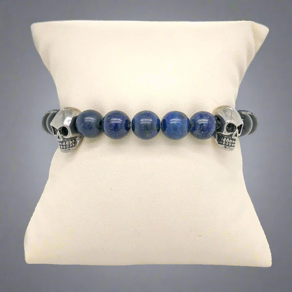 STST Skull, Onyx & Lapis Stretch Beaded Bracelet - Walter Bauman Jewelers