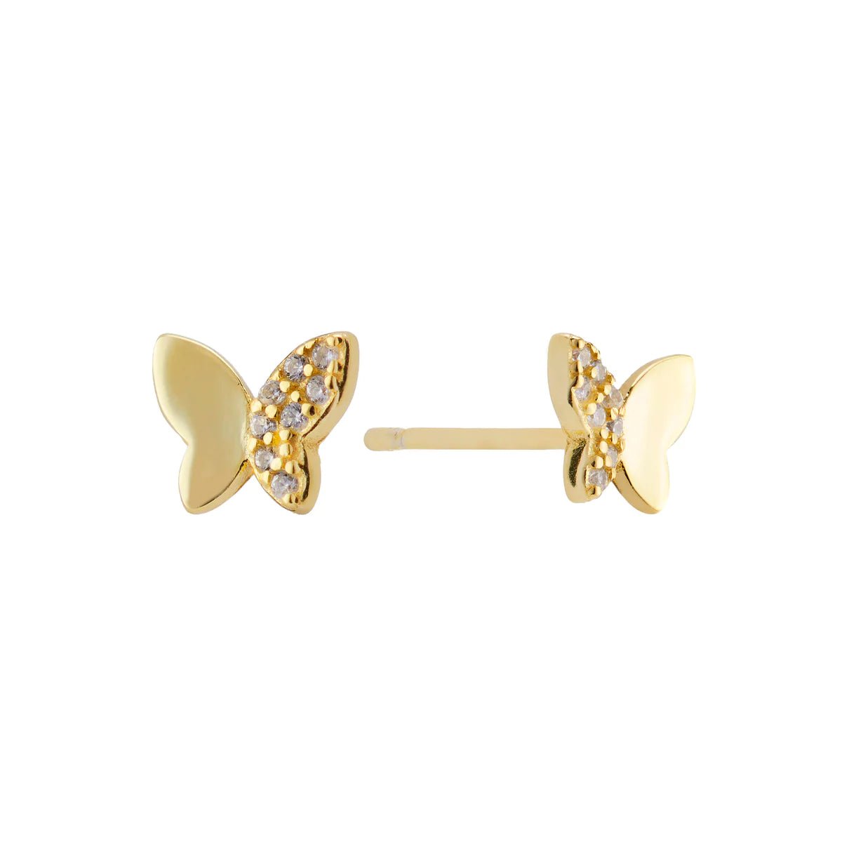 14kt Gold Prong Clear CZ Butterfly Back Stud Earrings –