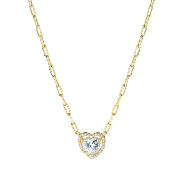 YGP Sterling CZ Heart Necklace with Paperclip Chain - Walter Bauman Jewelers
