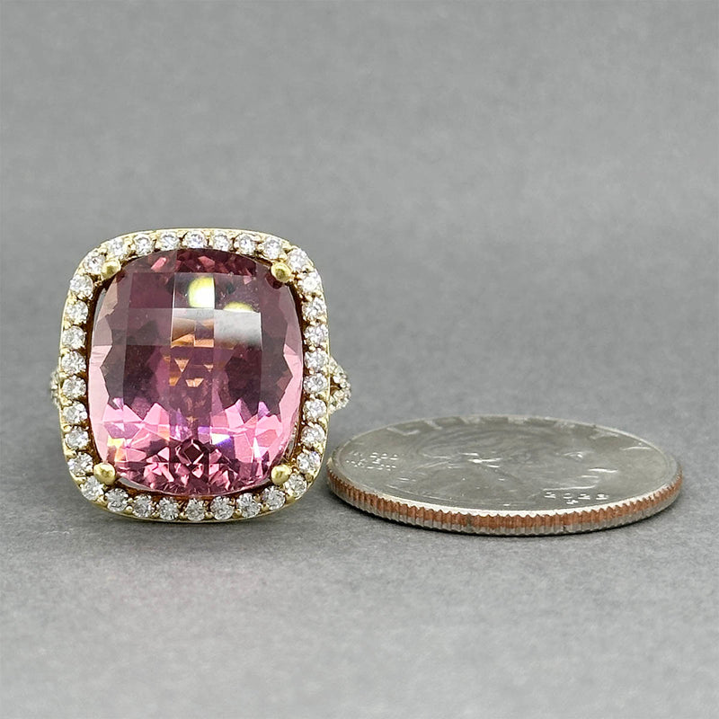 Estate 18K Y Gold 14.56ct Pink Tourmaline & 1.02ctw G-H/SI1-2 Diamond Ring