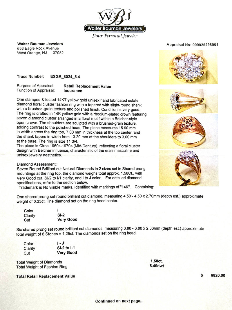 Estate 14K Y Gold 1.58ctw I-J/SI2-I1 Diamond Ring