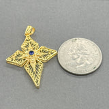 Estate 14K Y Gold Lab-Created Sapphire Filigree Cross Pendant
