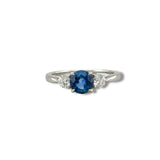 14K W Gold 1.26ctw Sapphire 0.30ctw Diamond H/VSI1 3 Stone Ring
