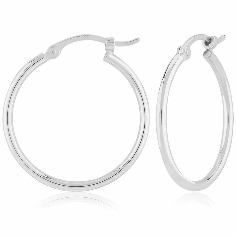 14K W Gold 1.5x25mm Hollow Hoop Earrings