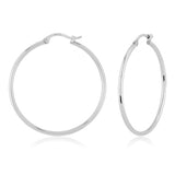 14k W Gold 1.5x30mm Hollow Hoop Earrings