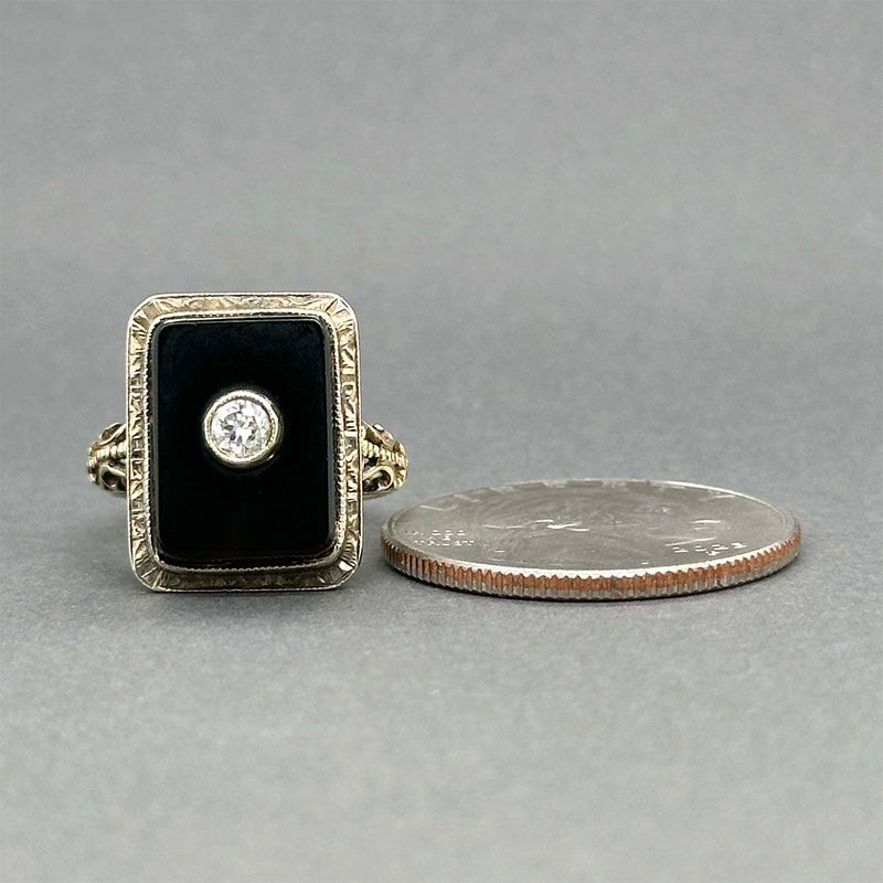 Estate 14K Y Gold Art Deco 2.68ct Onyx & 0.12ct Diamond Ring