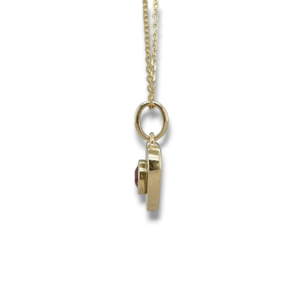 14K Y Gold 0.31ctw Ruby and MOP Bezel Set Heart Pendant