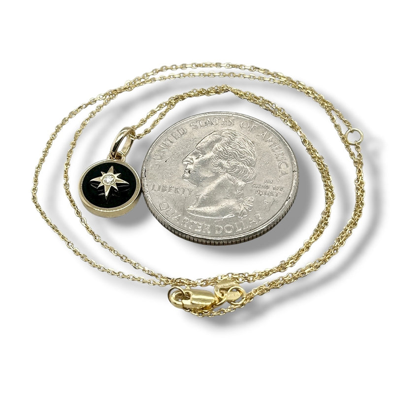 14K Y Gold 0.01ct Round Diamond and Onyx Bezel Set Pendant