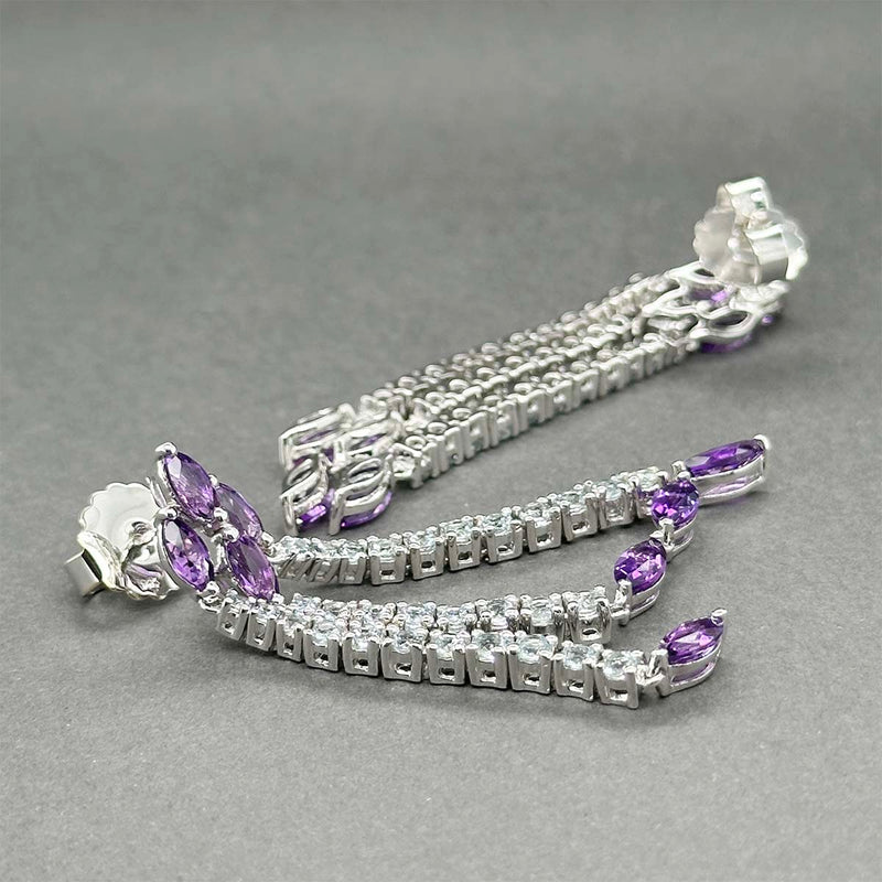Estate 14K W Gold 6.06ctw Amethyst & Beryl Dangle Earrings